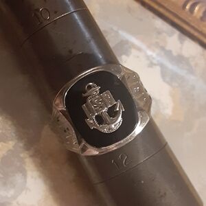 Vintage STERLING & ONYX U.S.N. Mens Ring sz 11